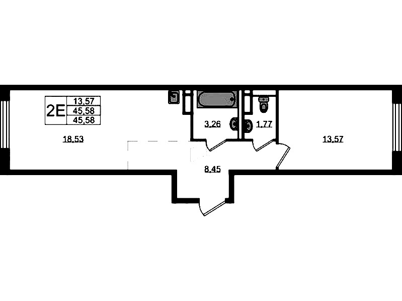 1-комнатная квартира 45.58 м², 10/12 эт., ЖК «Новые Лаврики»